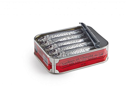 Lustiges Geschenk: Schokoladen Sardinen in Büchse | 5 Fische aus Schokolade