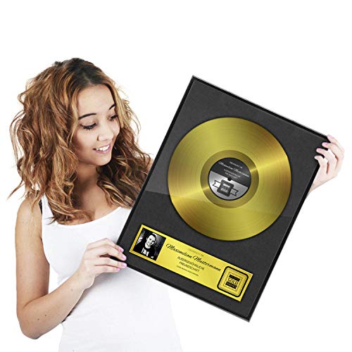 Personalisierte Goldene Schallplatte im Holzrahmen - Einzigartiges Geschenk mit Namen und Datum