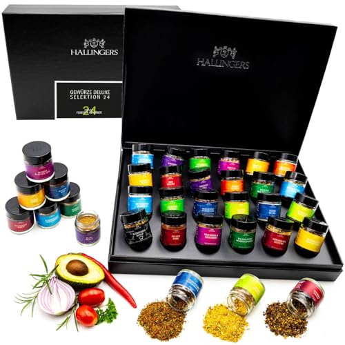 Entdecke Hallingers Deluxe Selektion 24 - Handgemachtes Gewürz Geschenkset aus aller Welt