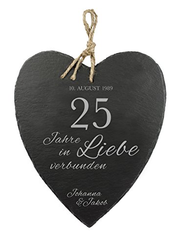 Personalisiertes Schieferherz zur Silberhochzeit - Liebevoll graviertes Geschenk