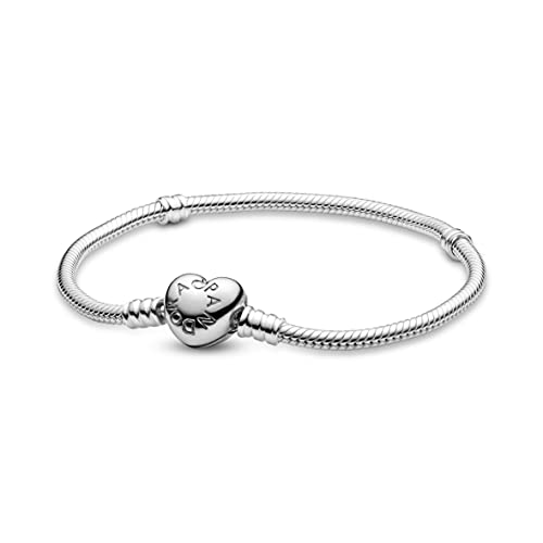 Exklusives PANDORA Armband mit Herz-Verschluss aus Sterling-Silber für Charms, 19cm