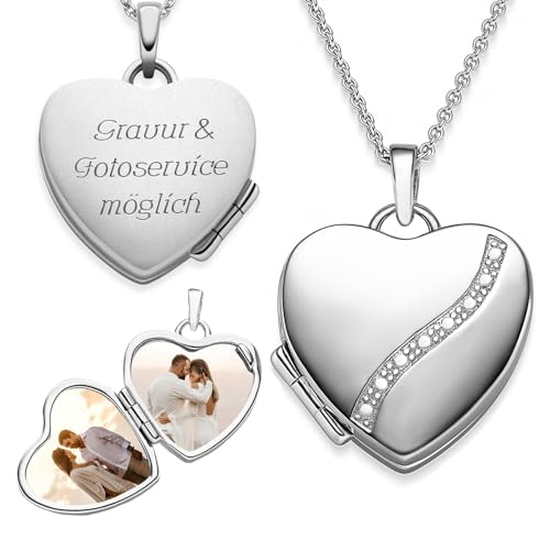 Elegante Herz Medaillon Halskette aus 925er Silber mit Gravur und Foto