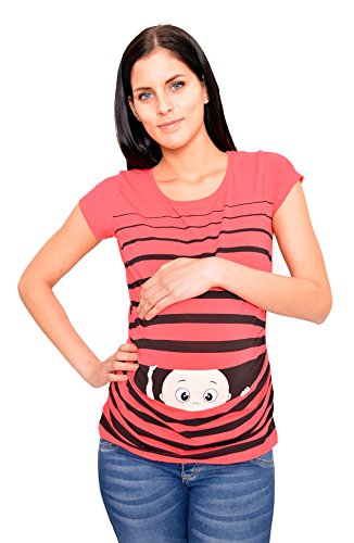 Originelles Schwangerschafts-T-Shirt in Koralle - Lustiges Geschenk für werdende Mütter (Größe L)