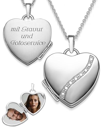 Personalisiertes Herz Medaillon aus 925er Silber mit Foto-Anhänger und Gravur