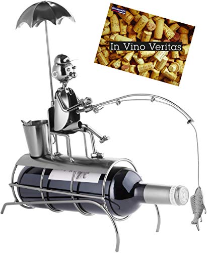 Originelles Geschenk: BRUBAKER Weinflaschenhalter Angler mit Sonnenschirm und Fisch