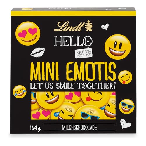 Entzückende Lindt HELLO Mini Emotis Schokolade - 164g | 27 coole Emoticons in Vollmilchschokolade | Tolles Geschenk für Kinder | Dekorative Leckerei.