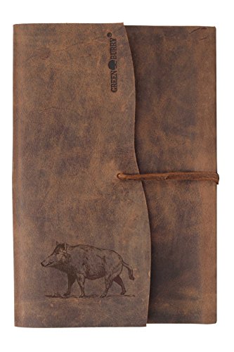 Stilvoller Vintage Taschen-Organizer: Notizbuch mit Wildschwein-Motiv, Leder-Einband DINA5