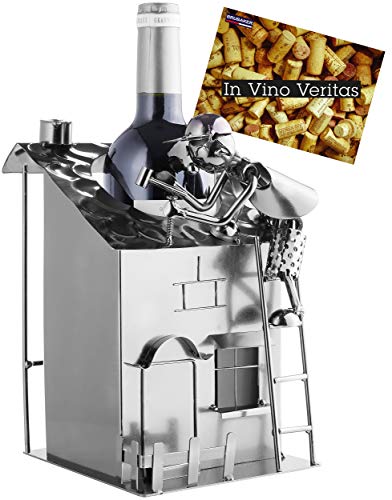 Origineller BRUBAKER Weinflaschenhalter - Zimmermann auf Dach - Dekorative Metallfigur - Geschenkidee