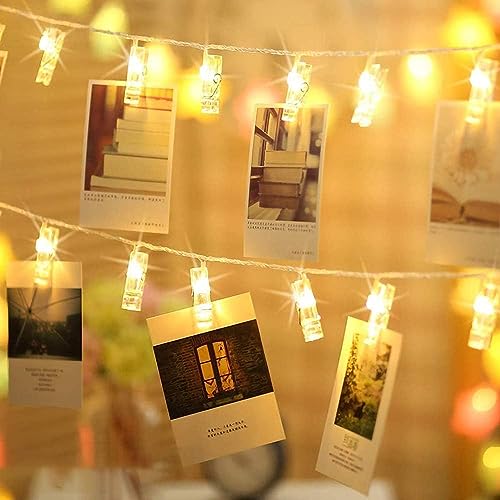 B-right Foto Clips Lichterkette: Batteriebetrieben, 20 warmweiße LEDs für Weihnachten