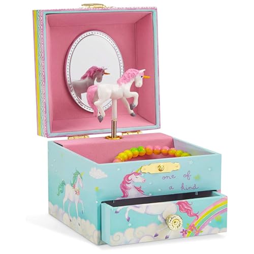 Magisches Einhorn Schmuckkästchen für Mädchen - Musik-Schatulle mit Regenbogen-Design