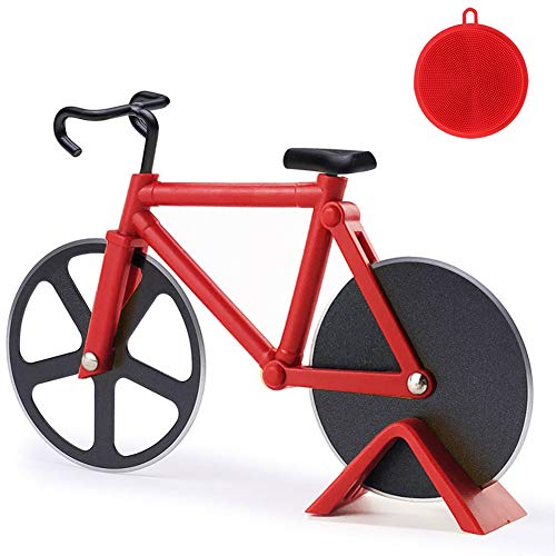 Professioneller Fahrrad Pizzaschneider aus Edelstahl, perfektes Geschenk für Weihnachten, Party, rot