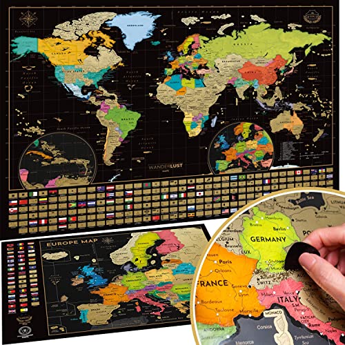 Entdecke die Welt mit dem Rubbel-Weltkarten Set! Inklusive Bonus Europa Karte. Ideal als Geschenk für Reiseliebhaber.