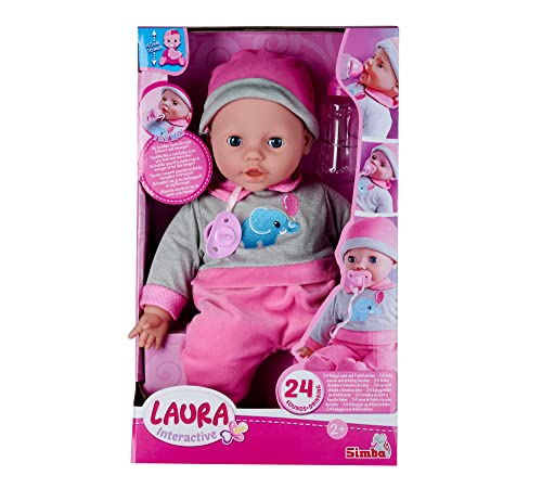 Entzückende Simba Laura Interactiv Puppe - Schlafaugen, brabbelt, trinkt, schläft EIN, 40cm, ab 2 Jahren.