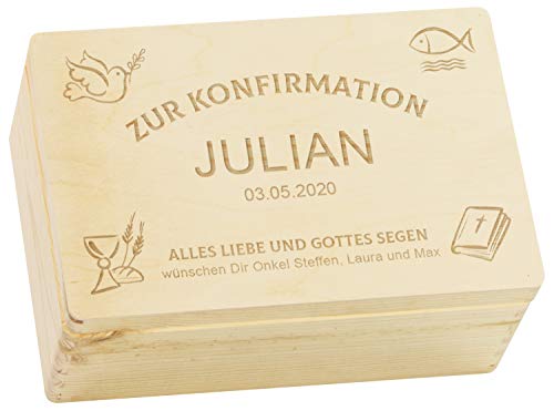 Personalisierte Geschenkkiste zur Konfirmation mit Kirchen Symbolen - FSC®-zertifiziert
