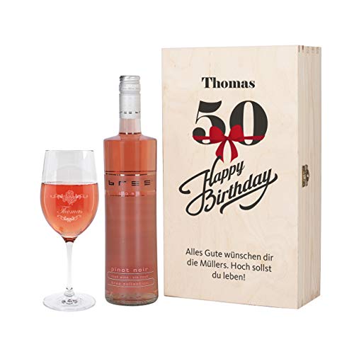 Personalisiertes Wein-Präsent zum 50. Geburtstag in edler Geschenkbox