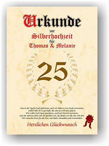 Personalisierte Urkunde zum 25. Hochzeitstag - Silberhochzeit - Geschenkidee!