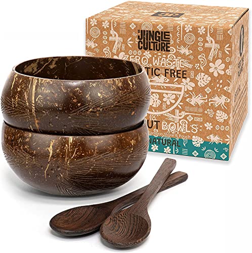 Handgefertigtes Kokosschalen Set mit Holzlöffeln und Strohhalm - Vegan und plastikfrei
