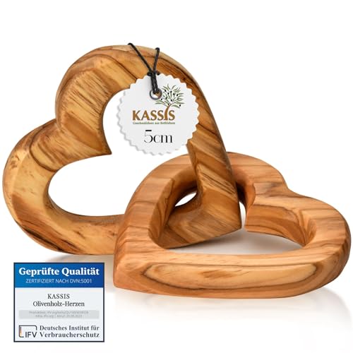 Romantisches Hochzeitsgeschenk: Kassis Olivenholz-Herzen für Brautpaare - Valentinstag, Jubiläum