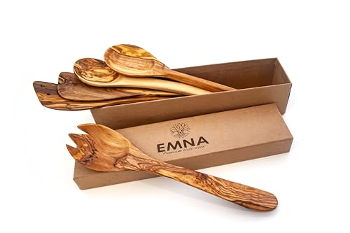 Handgefertigtes 5-teiliges Olivenholz Küchenutensilien-Set - Perfektes Geschenk für Gourmet-Köche