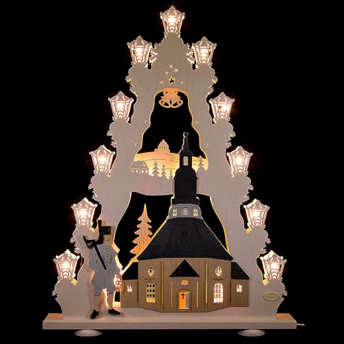 Bezaubernde LED Lichterspitze aus dem Erzgebirge - Seiffener Kirche Motiv - Weihnachtsdeko