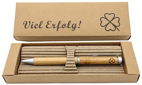 Ökologischer Holzkugelschreiber mit Kleeblattgravur in Geschenkbox - nachhaltiges Geschenk