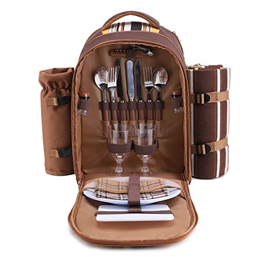 Praktischer Picknickrucksack für 2 mit Geschirr, Kühltasche und Decke - Perfektes Geschenk!