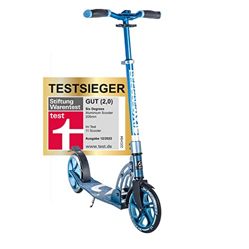 Hochwertiger Six Degrees Aluminium Scooter, klappbar, höhenverstellbar, GS-geprüft, blau - Testsieger!