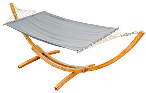 Outdoor-Hängematte XXL mit Holzgestell, 325 cm, Grau, für 2 Personen