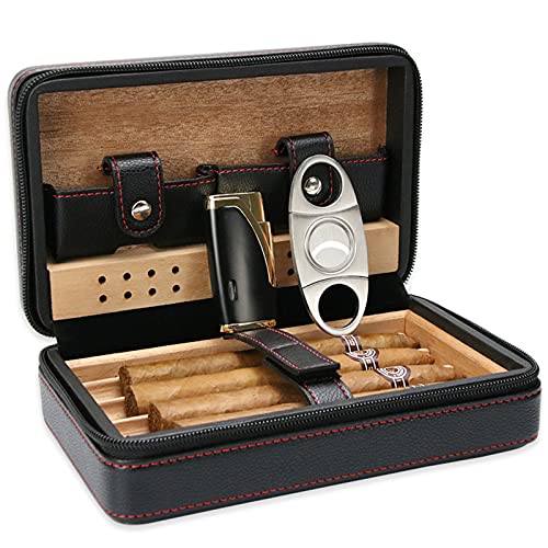 Hochwertiger handgefertigter Zigarren-Humidor aus Leder für Reisen - inklusive Zigarrenetui und Zubehör