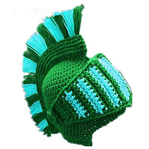 Handgemachte lustige Ritterhelm Beanie mit Bart - Winter Strickmütze in grün