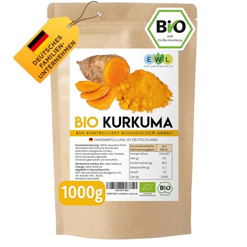 Premium Bio Kurkuma Pulver aus Deutschland - Geschenkidee für Gesundheitsbewusste - 1kg