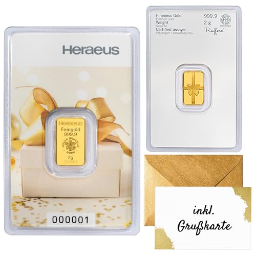 Hochwertiges Geschenk: 2g Goldbarren von Heraeus, LBMA-zertifiziert, NEU, Feingold 999.9