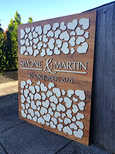Personalisiertes 3D Hochzeit Gästebuch aus echtem Holz | Verschiedene Größen