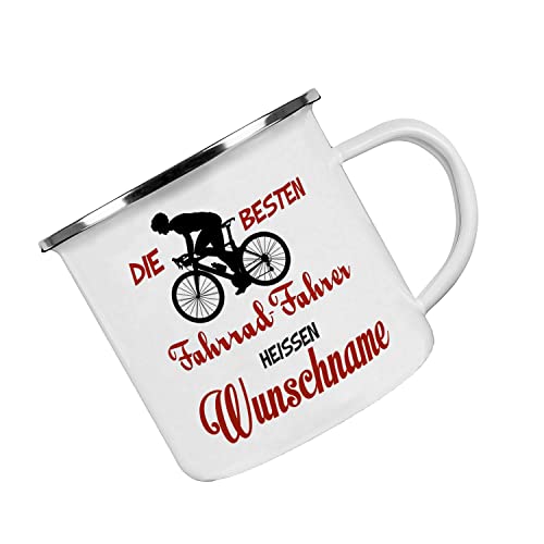 Personalisierte Emaille Tasse für Fahrradliebhaber - Kaffeetasse mit individuellem Namen und Motiv