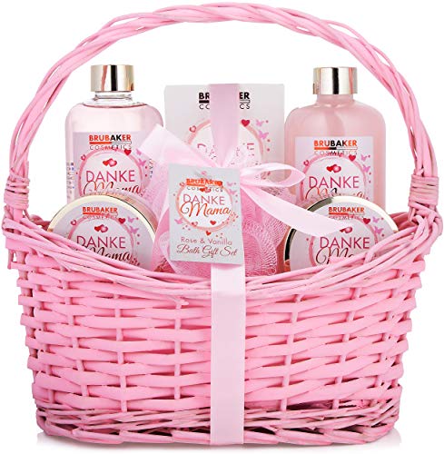 Verwöhne deine Mutter mit unserem luxuriösen Rosen-Vanille Bade-Set im Vintage-Korb