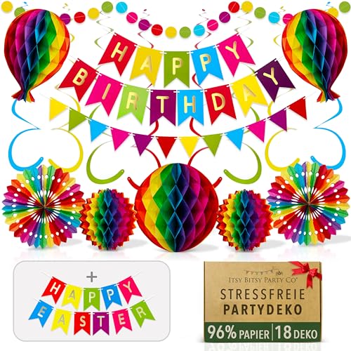 Feiere bunte Feste mit unserer Premium Happy Birthday Regenbogen Partydeko!