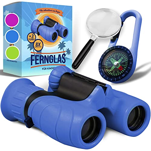 Entdecke die Welt mit diesem tollen Geschenk für Kinder 3-12 Jahre: Fernglas-Set mit Lupe & Kompass, starke Vergrößerung 8x21