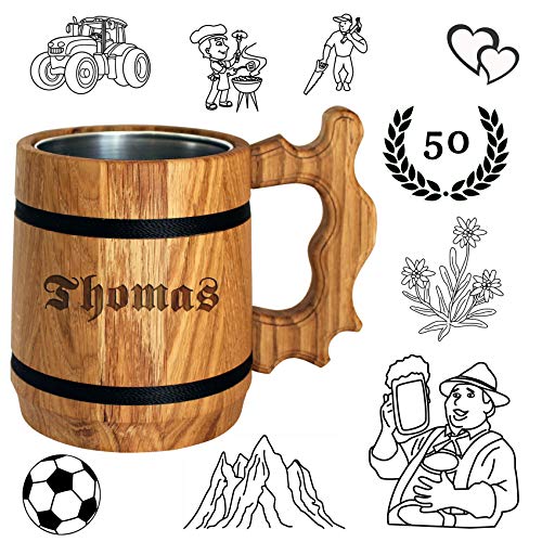 Personalisierter Bierkrug aus Holz mit Gravur - ideales Geschenk für Männer