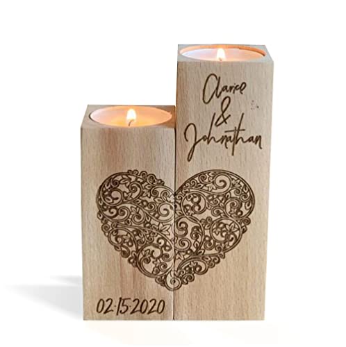 Einzigartiger Holz-Kerzenhalter mit Gravur, Set 2 Teelichthalter personalisiert