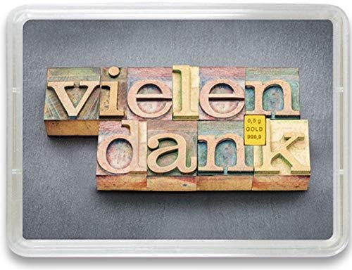 Hochwertiges Geschenk: Goldbarren 0,5g in Motivbox "Vielen Dank