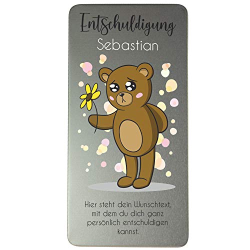 Personalisierte Schokoladen-Box: Entschuldigungsgeschenk mit individuellem Namen und Spruch in Metallbox
