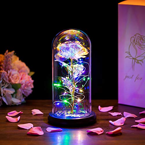 Romantische LED Kristallrose in Glaskuppel - Perfektes Geschenk für besondere Anlässe!