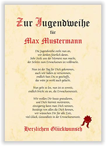 Personalisierte Jugendweihe Urkunde mit tollem Spruch - Einzigartiges Geschenk!