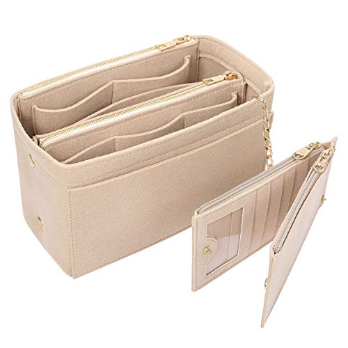 Praktischer Filz Taschenorganizer für Damen in Beige mit Kreditkartenetui und Reißverschluss