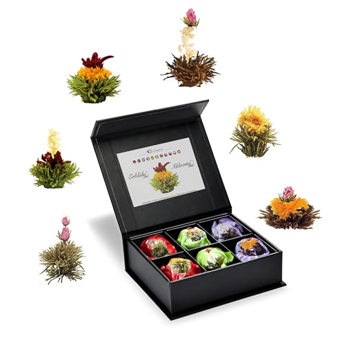 Exklusive Creano Teeblumen Geschenkbox mit 6 Sorten Tee in edler Magnetbox