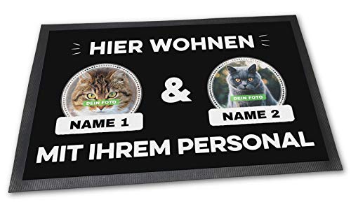 Personalisierte Fußmatte mit Katzenmotiv und Wunschnamen - Perfektes Geschenk!