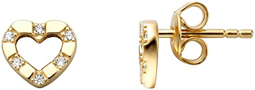 Elegante Esprit Ohrstecker für Damen in Gold mit Zirkonia Herz-Anhänger, ideal als Geschenk