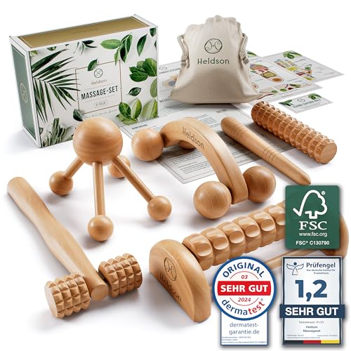 Hochwertiges Heldson Massage Set aus Holz - 6-teilig, vielseitige Massagegeräte für Entspannung und Anti-Cellulite.