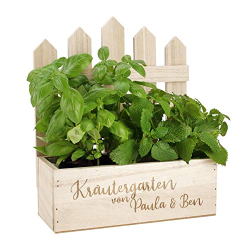 Personalisierte Pflanzkiste: Originelles Geburtstagsgeschenk mit Kräutergarten - Herz & Heim® - 23x27x10,5cm