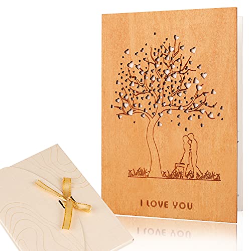 Personalisierte Holz-Grußkarte 'Ich liebe Dich' für Jubiläum, Hochzeit & Geburtstag